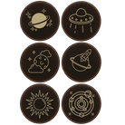 Black/Gold round leatherette coasters set of 6 laser etched with 'Outer Space' designs