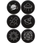 Black/Silver round leatherette coasters set of 6 laser etched with 'Outer Space' designs