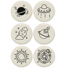 White round leatherette coasters set of 6 laser etched with 'Outer Space' designs