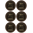 Black/Gold round leatherette coasters set of 6 laser etched with 'Fing Coaster' designs
