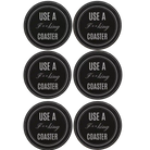 Black/Silver round leatherette coasters set of 6 laser etched with 'Fing Coaster' designs