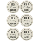 White round leatherette coasters set of 6 laser etched with 'Fing Coaster' designs