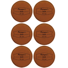 Rawhide round leatherette coasters set of 6 with personalized 'Bar Banner' designs