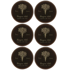 Black/Gold round leatherette coasters set of 6 with personalized 'Bouquet Wedding' designs