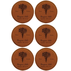 Rawhide round leatherette coasters set of 6 with personalized 'Bouquet Wedding' designs