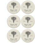 White round leatherette coasters set of 6 with personalized 'Bouquet Wedding' designs