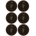 Black/Gold round leatherette coasters set of 6 with personalized 'Bridal Party Bouquet' designs