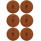 Rawhide round leatherette coasters set of 6 with personalized 'Bridal Party Bouquet' designs