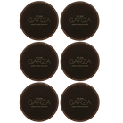 Black/Gold round leatherette coasters set of 6 with personalized 'Cheers Last Name' designs