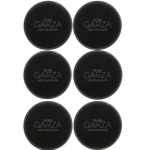 Black/Silver round leatherette coasters set of 6 with personalized 'Cheers Last Name' designs