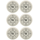 White round leatherette coasters set of 6 with personalized 'Sun Circle Initial' designs
