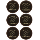 Black/Gold round leatherette coasters set of 6 laser etched with 'Tailgate' designs