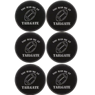 Black/Silver round leatherette coasters set of 6 laser etched with 'Tailgate' designs