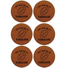Rawhide round leatherette coasters set of 6 laser etched with 'Tailgate' designs