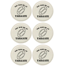 White round leatherette coasters set of 6 laser etched with 'Tailgate' designs