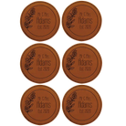 Rawhide round leatherette coasters set of 6 with personalized 'Wedding Floral' designs