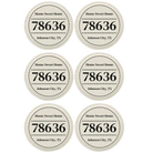 White round leatherette coasters set of 6 with personalized 'Zip Code' designs