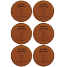 Rawhide round leatherette coasters set of 6 with personalized 'Last Sip Bachelorette' designs