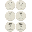 White round leatherette coasters set of 6 with personalized 'Last Sip Bachelorette' designs