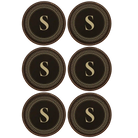 Black/Gold round leatherette coasters set of 6 with personalized 'Circle Design with Initial only' designs