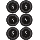 Black/Silver round leatherette coasters set of 6 with personalized 'Circle Design with Initial only' designs