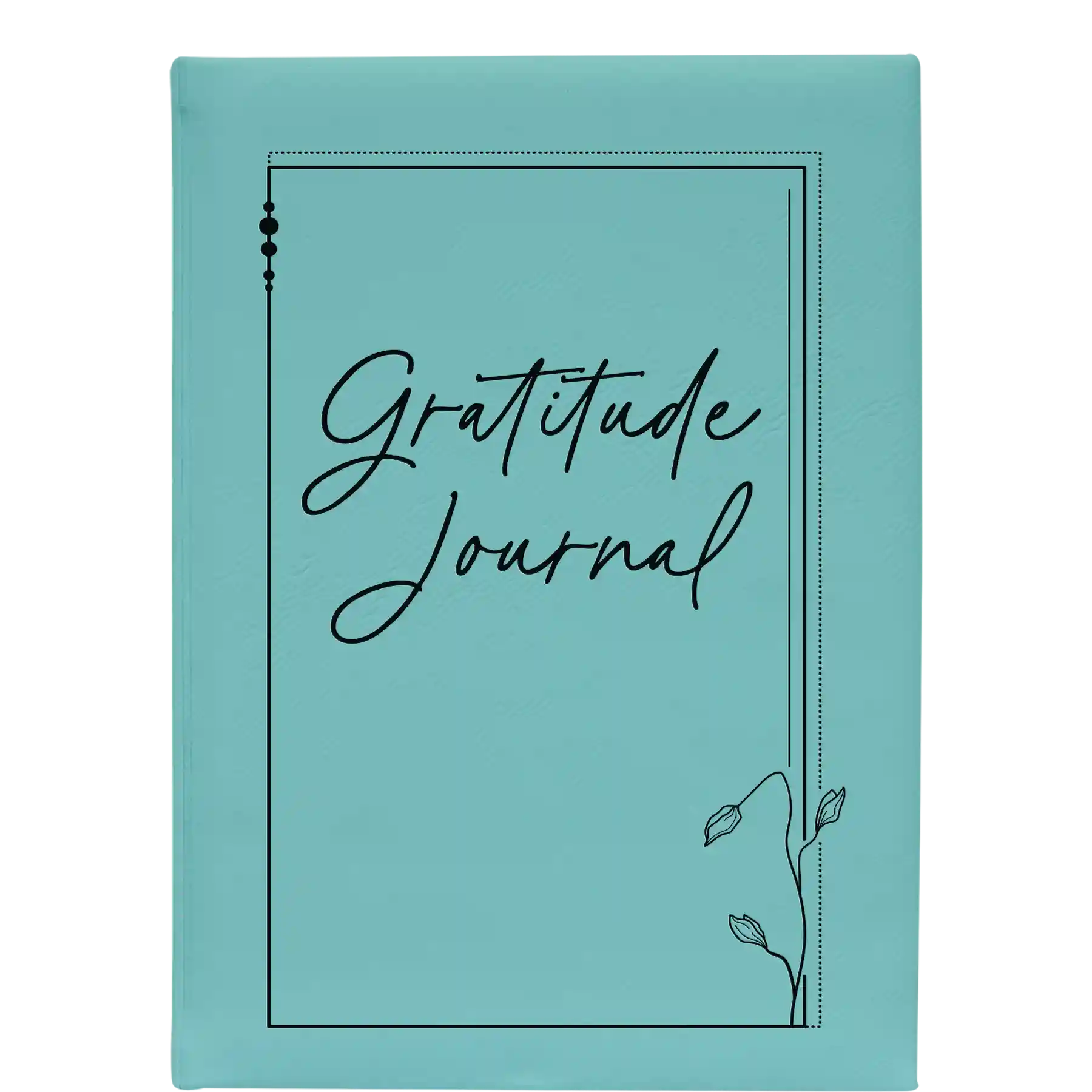 Large teal leatherette journal laser etched with 'Gratitude Journal' design