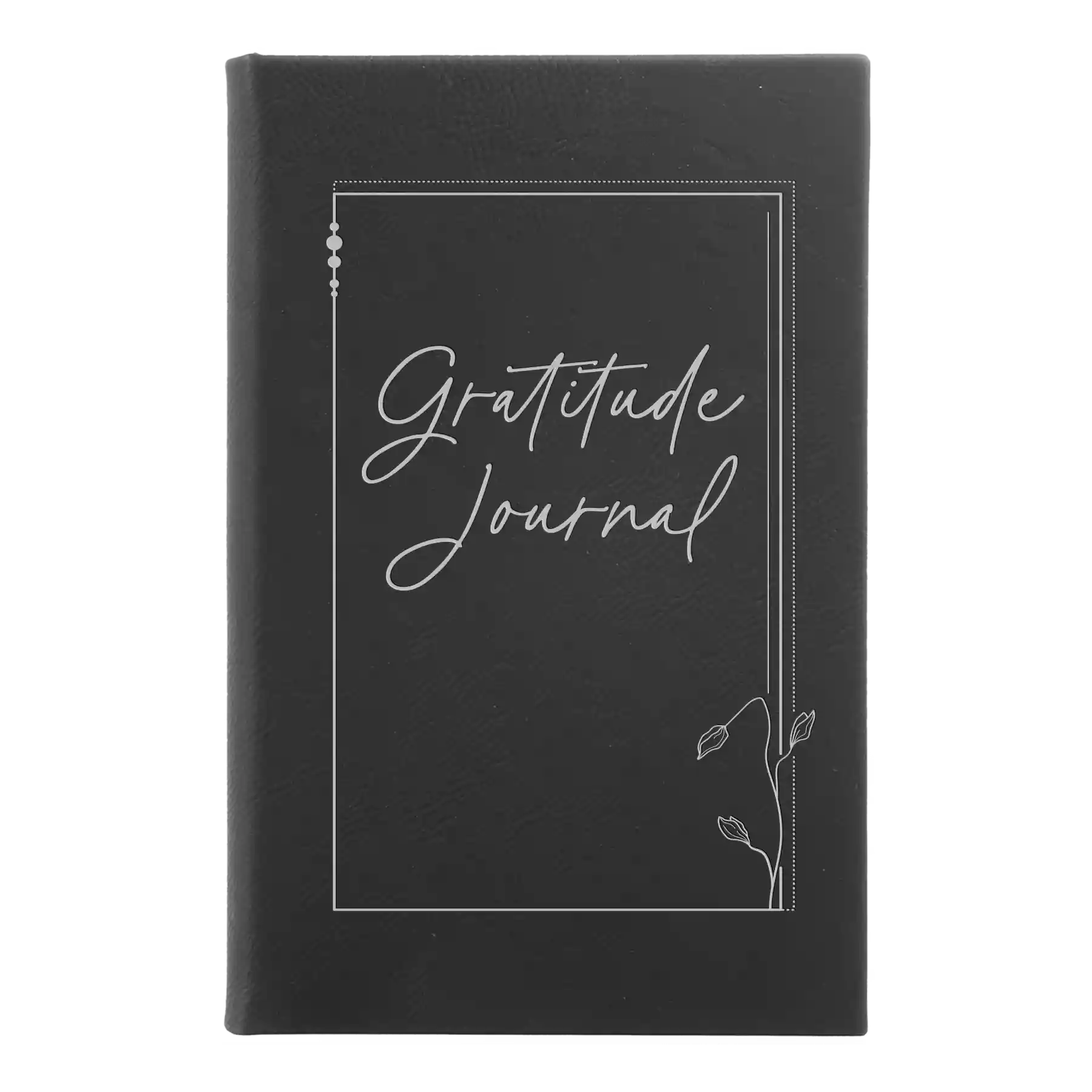 Small black/silver leatherette sketch book laser etched with 'Gratitude Journal' design