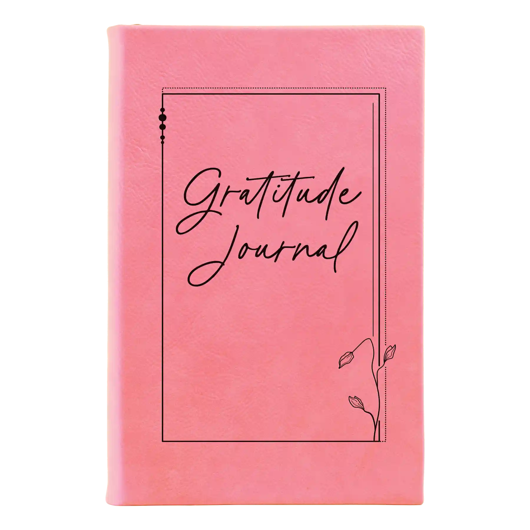 Small pink leatherette journal laser etched with 'Gratitude Journal' design