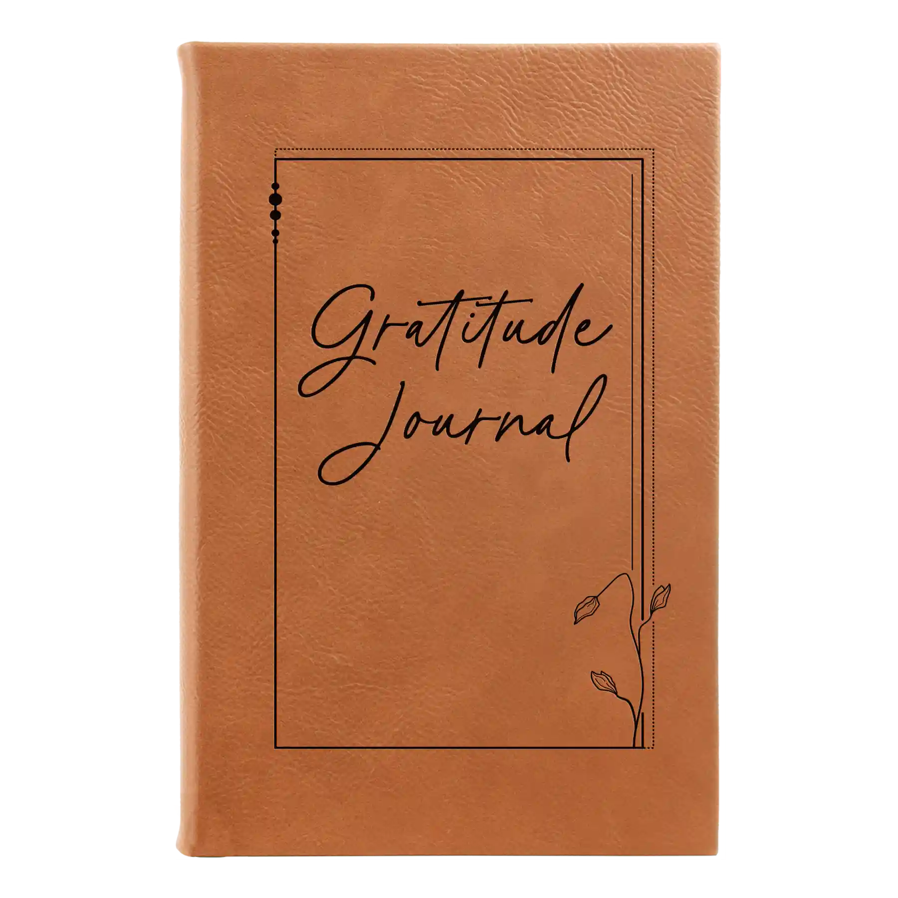 Small rawhide leatherette journal laser etched with 'Gratitude Journal' design