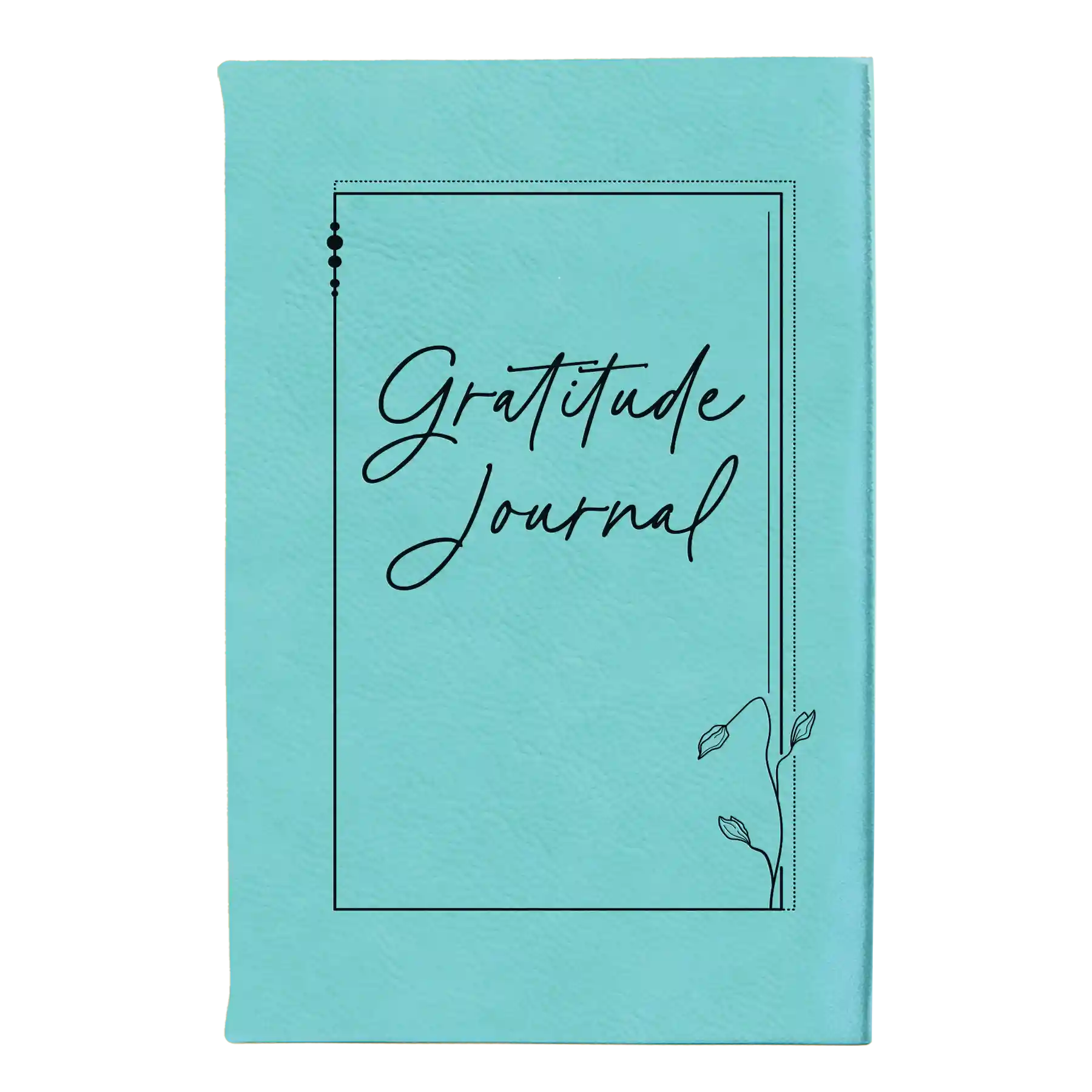 Small teal leatherette journal laser etched with 'Gratitude Journal' design