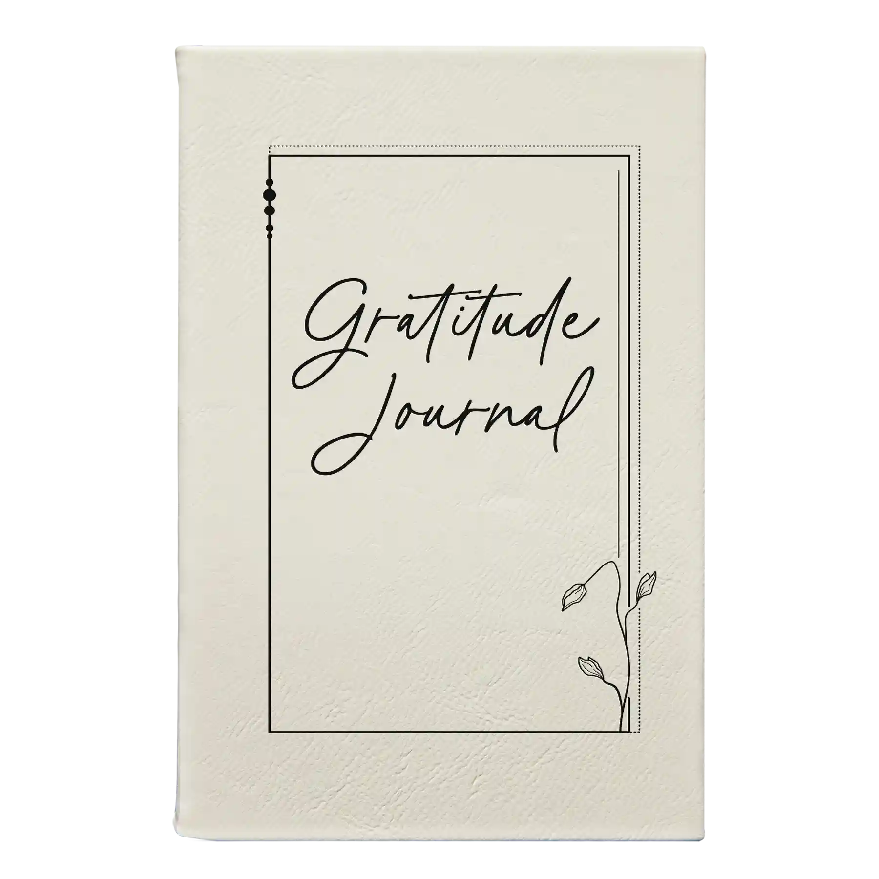 Small white leatherette sketch book laser etched with 'Gratitude Journal' design