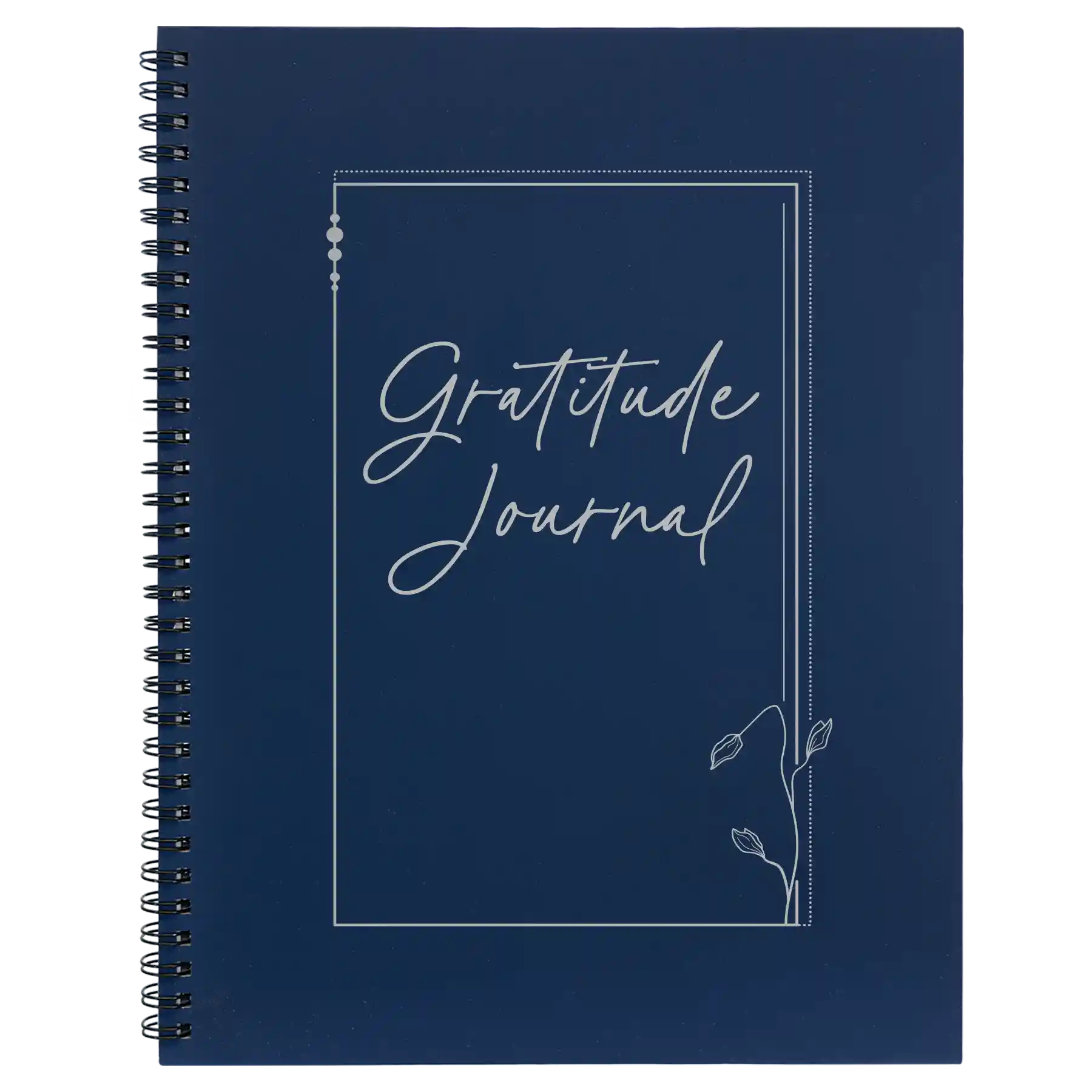 Large blue spiral notebook laser etched with 'Gratitude Journal' design