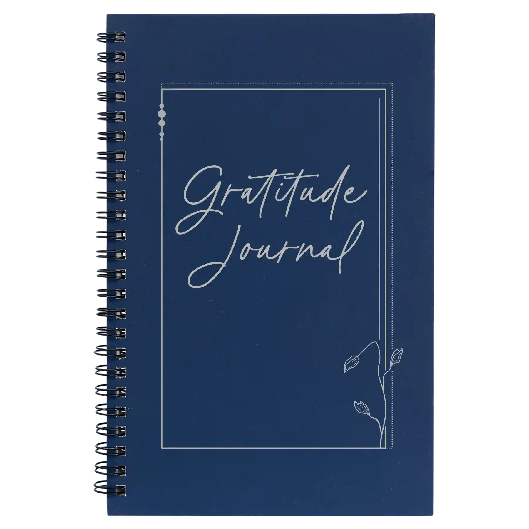 Small blue spiral notebook laser etched with 'Gratitude Journal' design