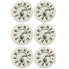 White round leatherette coasters set of 6 laser etched with 'Wine Sip Happens' designs