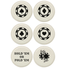 White round leatherette coasters set of 6 laser etched with 'Poker Chips' designs