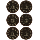 Black/Gold round leatherette coasters set of 6 laser etched with 'Coffee Sip Happens' designs