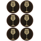 Black/Gold round leatherette coasters set of 6 laser etched with 'Moms Wine Goes Here' designs