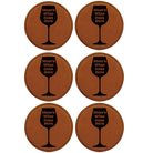 Rawhide round leatherette coasters set of 6 laser etched with 'Moms Wine Goes Here' designs