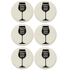 White round leatherette coasters set of 6 laser etched with 'Moms Wine Goes Here' designs