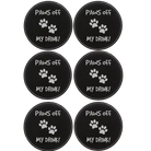 Black/Silver round leatherette coasters set of 6 laser etched with 'Paws Off' designs