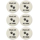 White round leatherette coasters set of 6 laser etched with 'Paws Off' designs