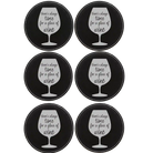 Black/Silver round leatherette coasters set of 6 laser etched with 'Wine Time' designs