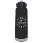 Laser etched black 20 oz vacuum insulated water bottle with 'I'm Coming to the Cottage (Loon)' design