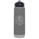 Laser etched dark gray 20 oz vacuum insulated water bottle with 'I'm Coming to the Cottage (Loon)' design