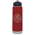 Laser etched maroon 20 oz vacuum insulated water bottle with 'I'm Coming to the Cottage (Loon)' design