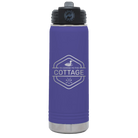 Laser etched purple 20 oz vacuum insulated water bottle with 'I'm Coming to the Cottage (Loon)' design