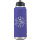 Laser etched purple 32 oz vacuum insulated water bottle with 'I'm Coming to the Cottage (Loon)' design