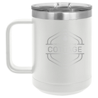 Laser etched white 15 oz vacuum insulated coffee mug with 'I'm Coming to the Cottage (Maple Leaf)' design