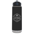 Laser etched black 20 oz vacuum insulated water bottle with 'I'm Coming to the Cottage (Maple Leaf)' design