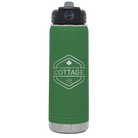 Laser etched green 20 oz vacuum insulated water bottle with 'I'm Coming to the Cottage (Maple Leaf)' design